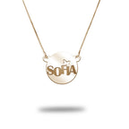 Modern Dainty Round Name Pendant with Butterfly Cut-Out