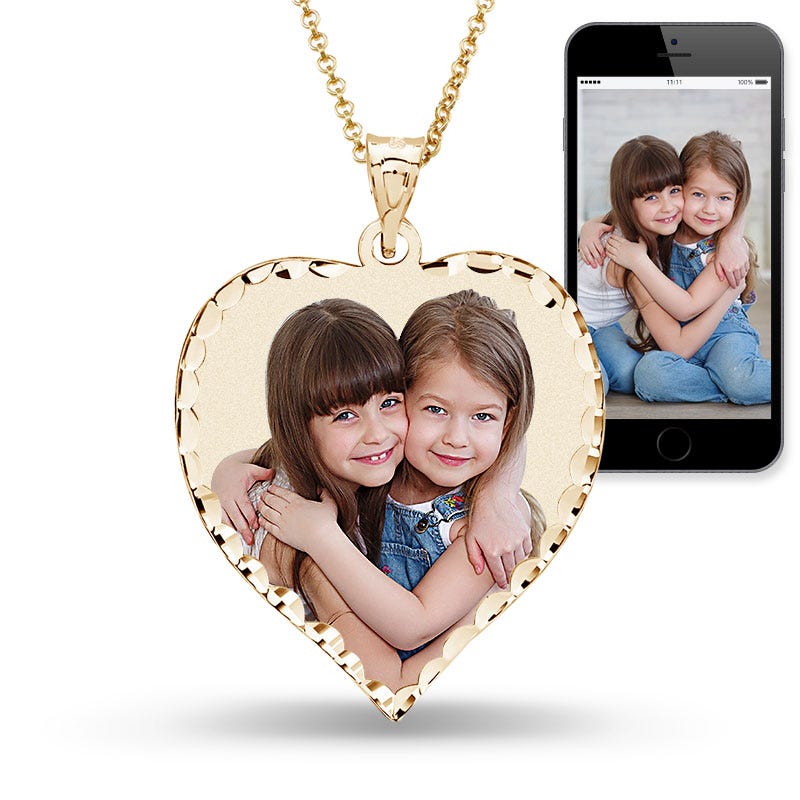 Heart Photo Pendant with Diamond Cut Edge with 18 Inch Chain