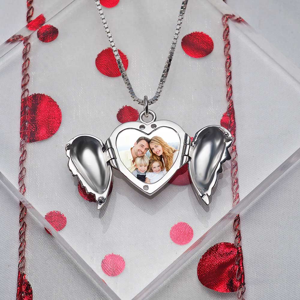 Angel Wing Heart Photo Locket