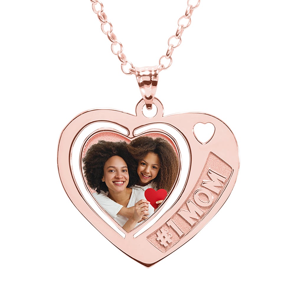 Heart Pendant with # 1 Mom Etched