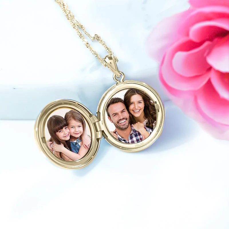 14K Gold Filled Floral Round Photo Locket