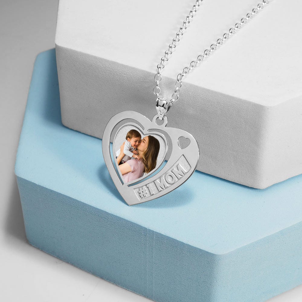 Heart Pendant with # 1 Mom Etched