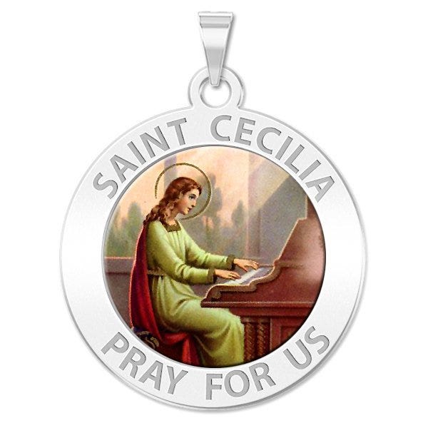 Saint Cecilia Round Religious Medal - "Color"