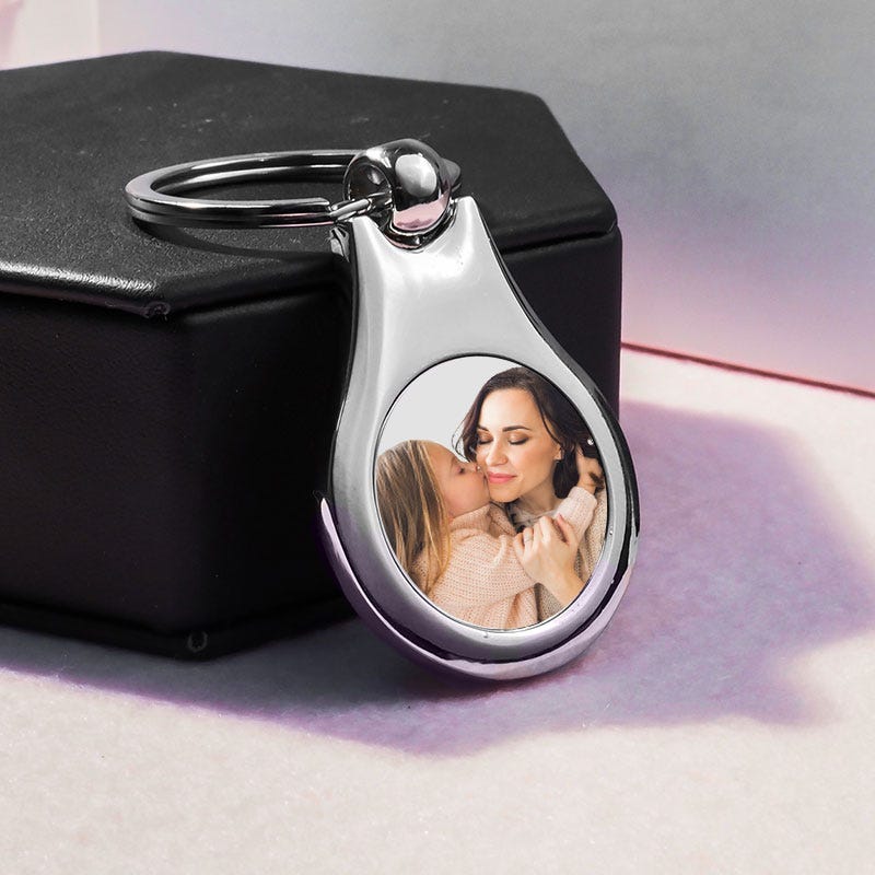 Stainless Steel Engravable Round Photo Keychain