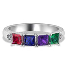 4 Princess Shaped Birthstone Mother's Personalized Ring