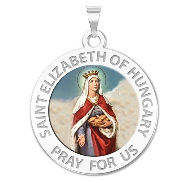 Saint Elizabeth of Hungary Round Religious Color Medal