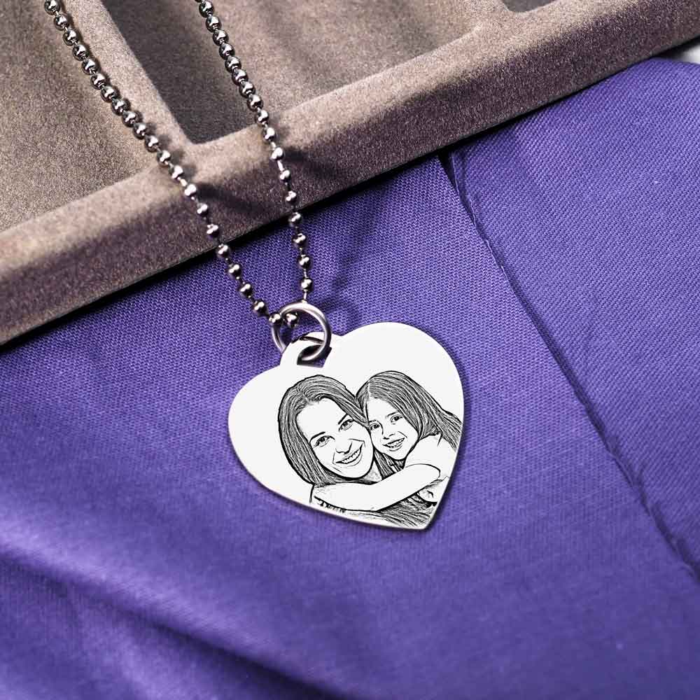 Antiqued Laser Carved Sterling Silver Photo Heart Pendant