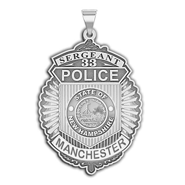 Personalized Manchester New Hampshire Police Badge with Your Rank, Number & Department