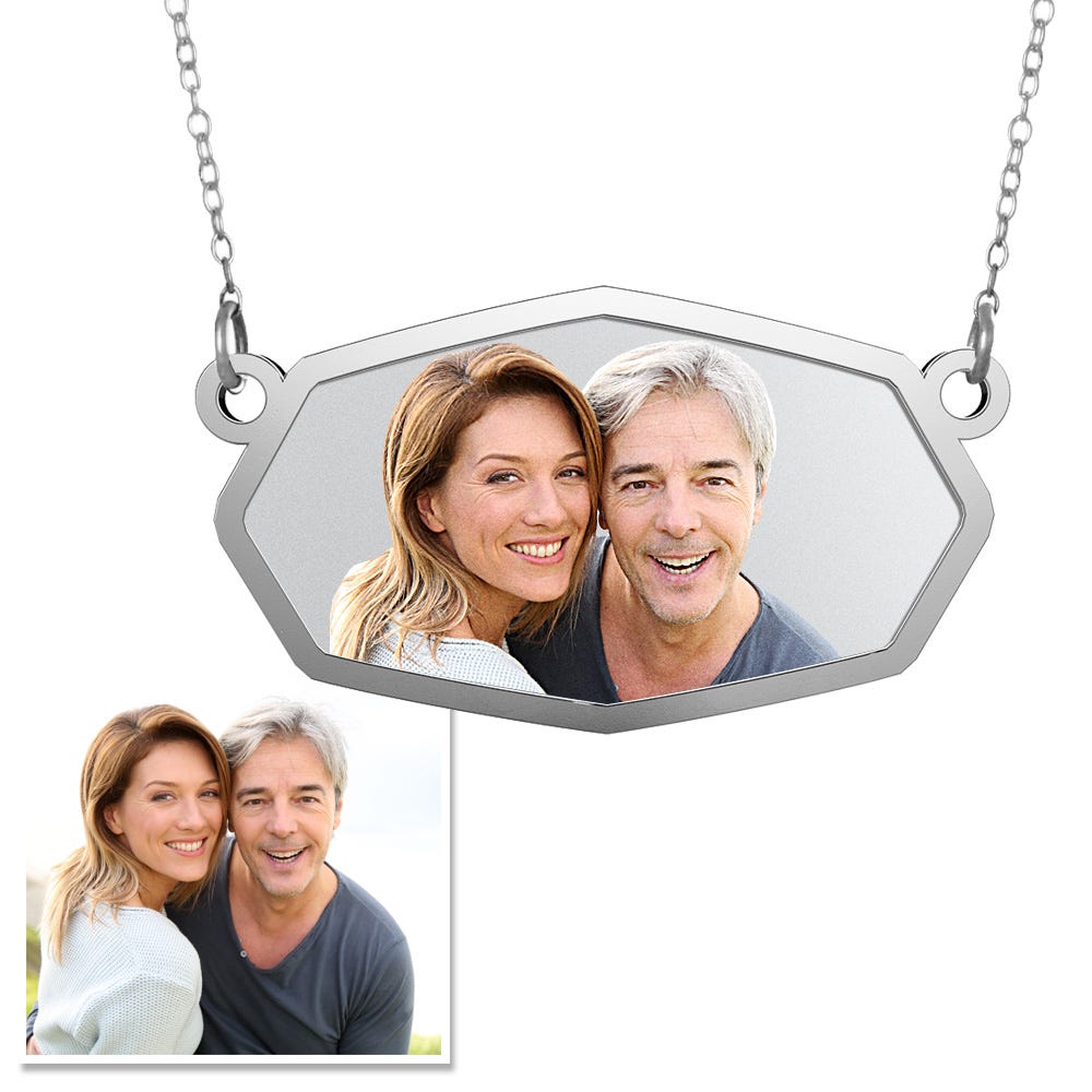 Rounded Hexagon Photo Engraved Necklace with 18" Chain
