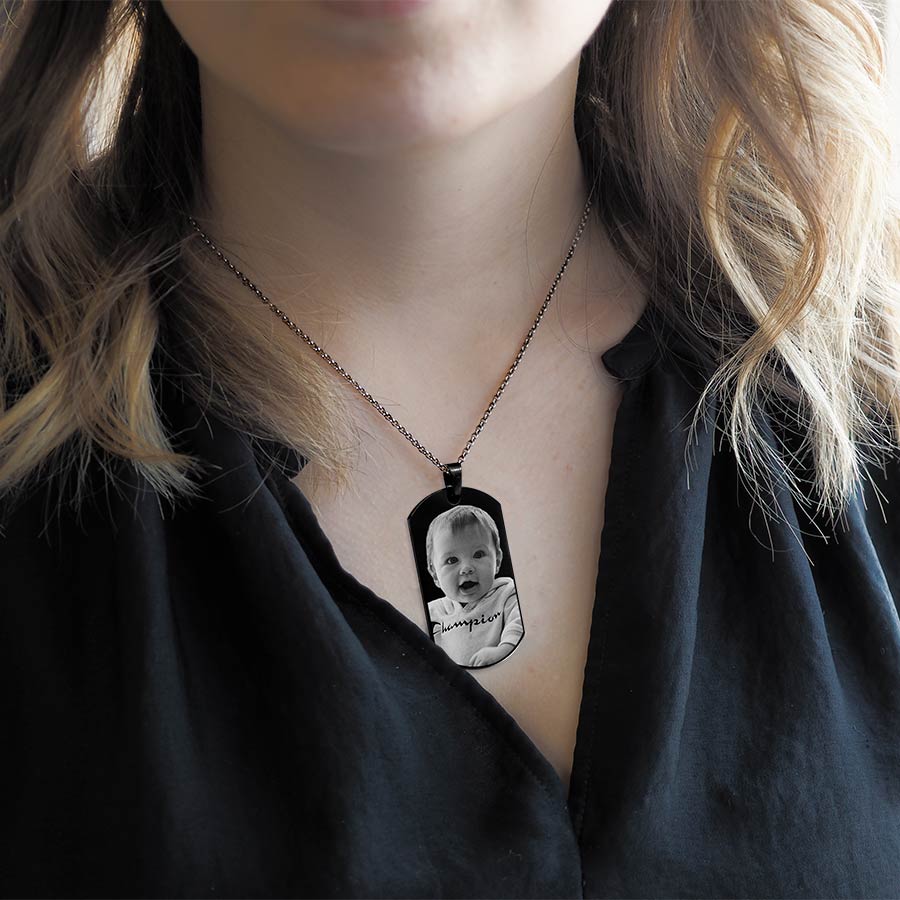 Black Stainless Steel Laser Photo Dog Tag