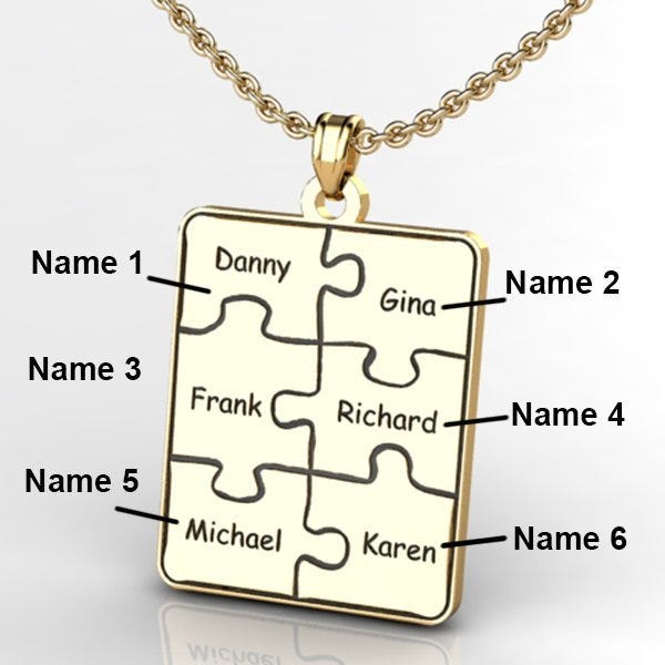 Personalized Family Six Piece Jigsaw Puzzle Pendant - 18 Inch Chain Included
