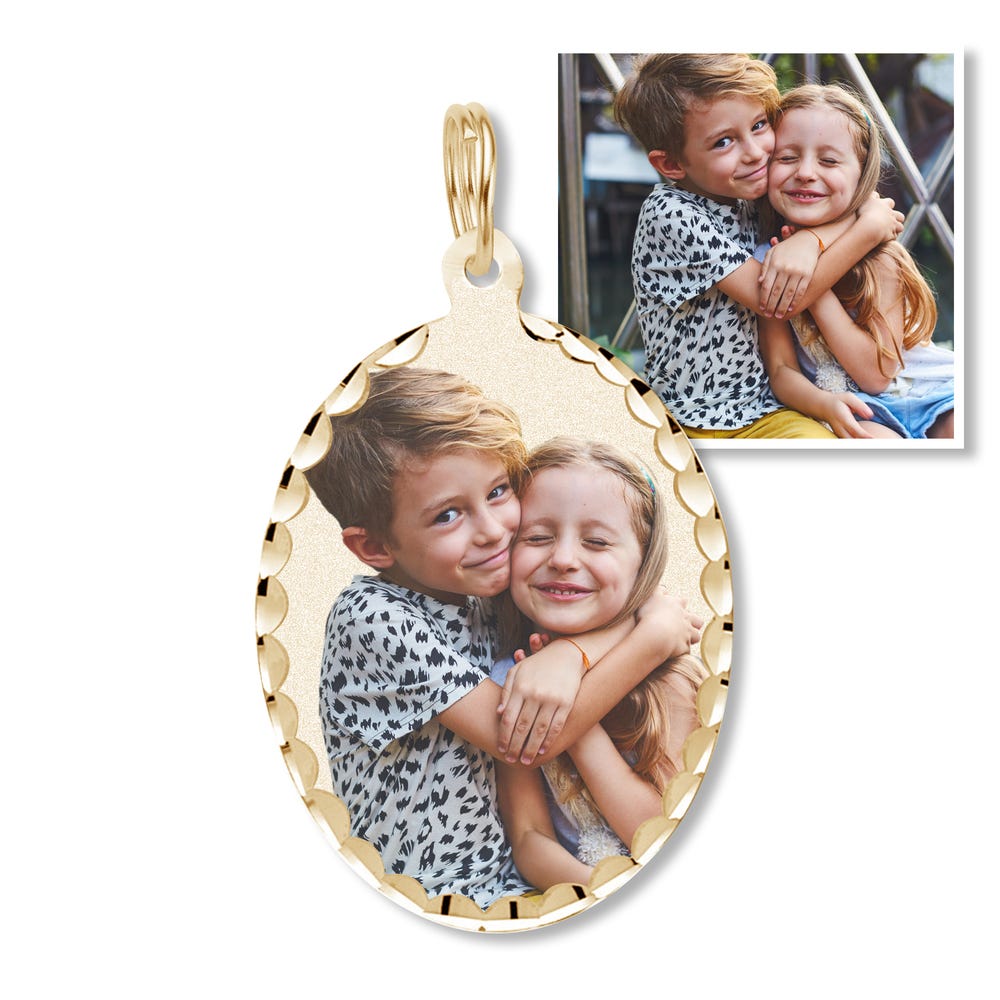Petite Oval Diamond Cut Edge Photo Charm