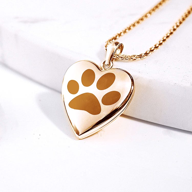 14K Gold-Filled Dog Paw Print Heart Photo Locket