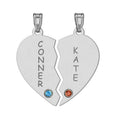 Personalized Couples Broken Heart Pendant with Two Birthstones & Names