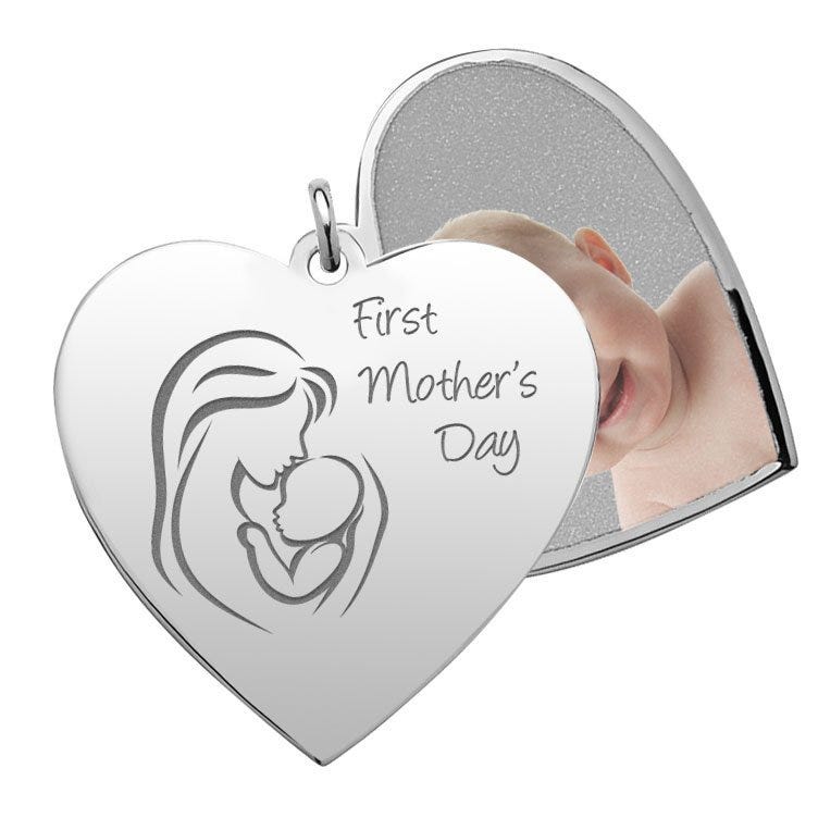 First Mother's Day Heart Swivel Photo Pendant