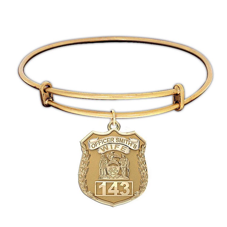 Police Wife Personalized Police Badge with Officer's Name & Number Expandable Bracelet