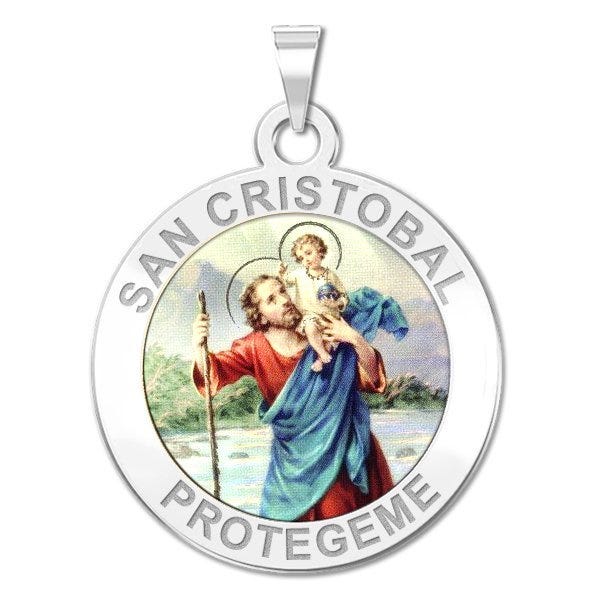 San Cristobal Round Religious Color Medal