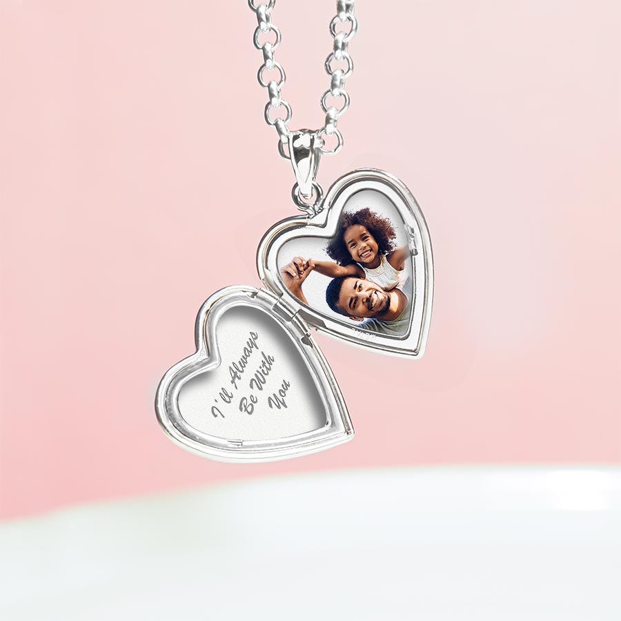 14K White Gold Daddy'S Little Girl Heart Photo Locket