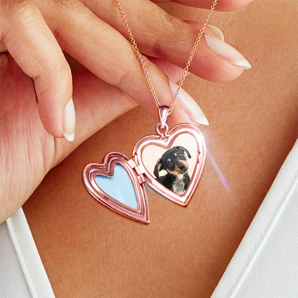 Rose Gold Plated "Dog Paw Print" Heart Photo Locket