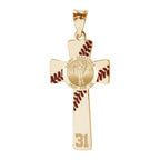 Baseball Stitched Saint Sebastian Enameled Cross Pendant with Number