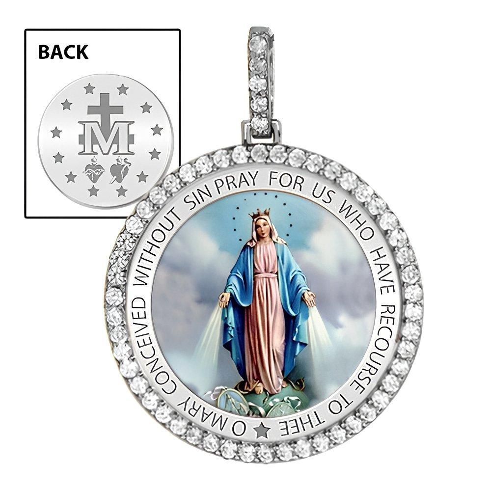 Large Miraculous Medal Diamond Religious Medal