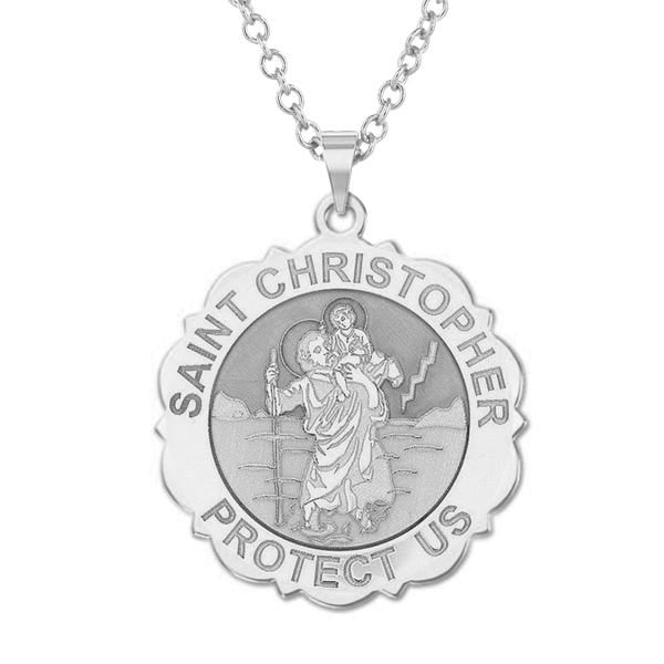 Saint Christopher Scalloped Round Religious Medal