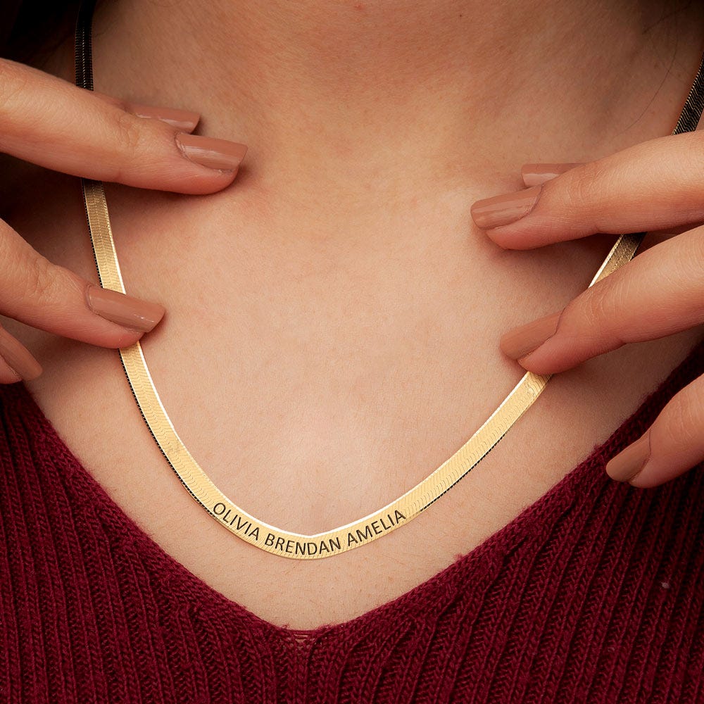 Herringbone Engraved Name Chain