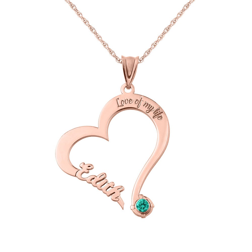 Personalized Heart Shaped Name Necklace with Birthstone
