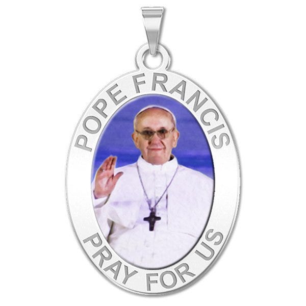 Pope Francis Religious Medal Oval Color Engraved