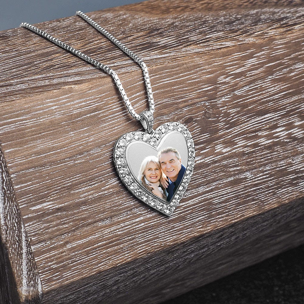 Silver and CZ Premium Heart Photo Pendant