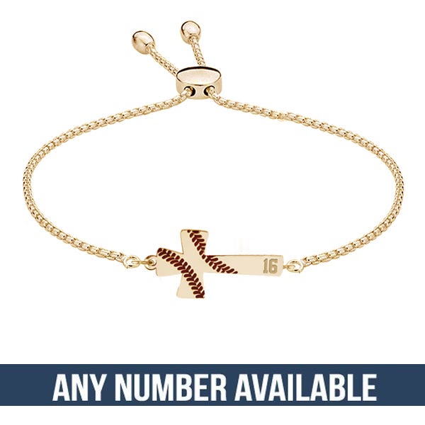 Baseball Stitch Enameled Cross Adjustable Bracelet with Number