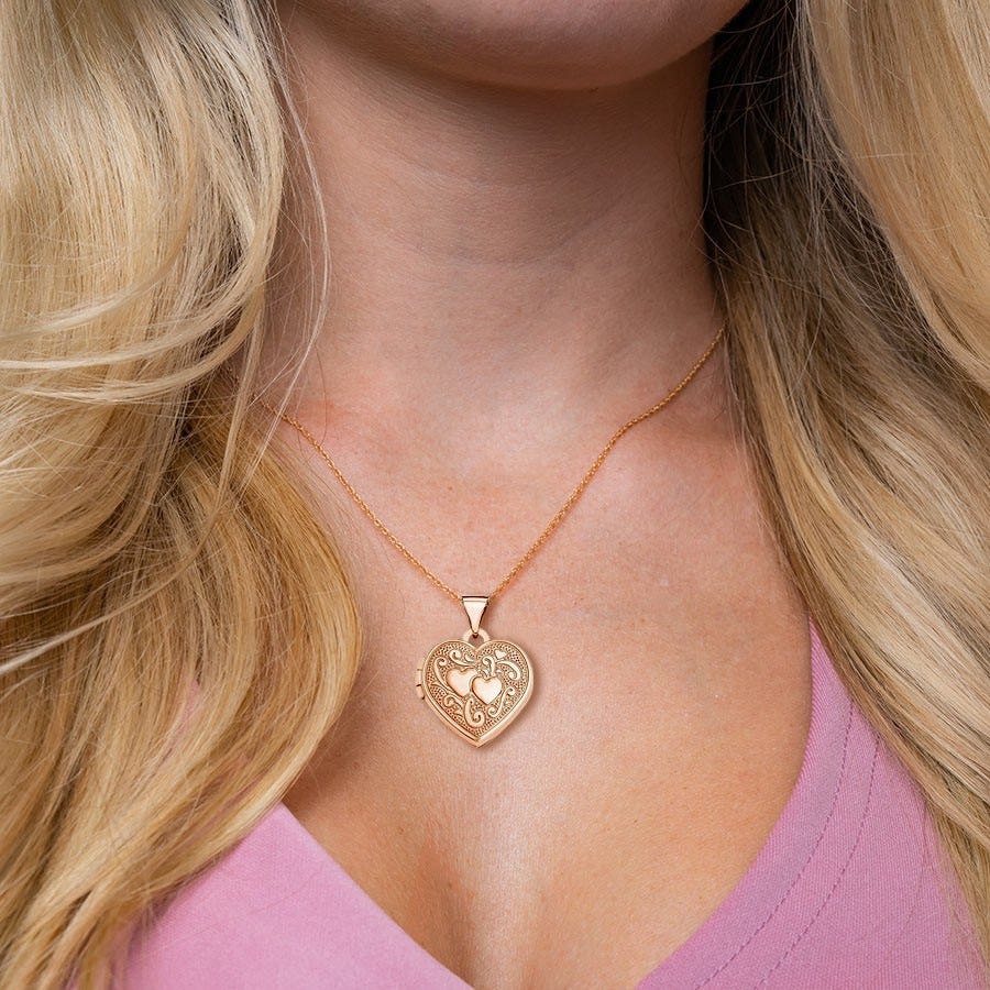 14K Rose Gold Double Heart Photo Locket