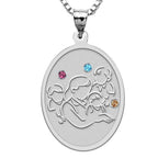 Mother with Three Sons Oval Pendant - with Birthstones