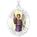Saint Gabriel Scalloped Oval Religious Medal "Color