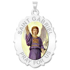 Saint Gabriel Scalloped Oval Religious Medal "Color