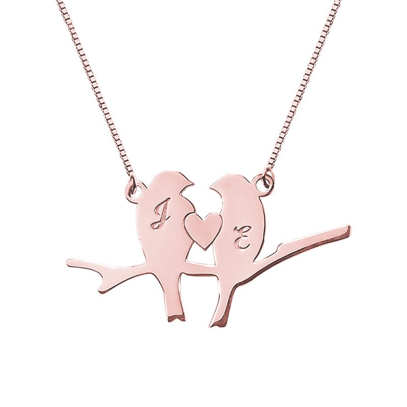 Personalized Love Birds Initials Necklace