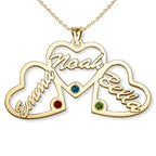 Personalized Heart Cut-Out with Pendant with 3 Birthstones & Names