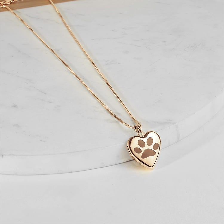 14K Gold-Filled Dog Paw Print Heart Photo Locket