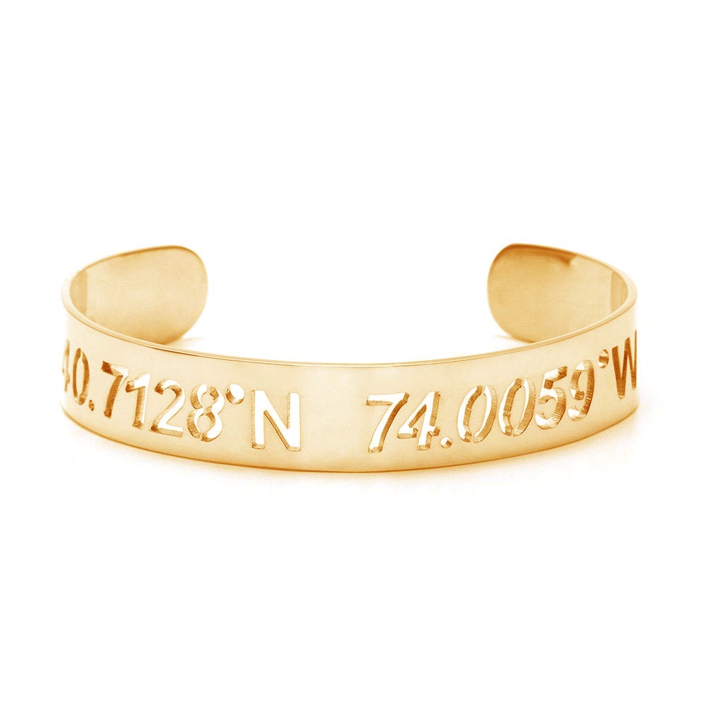 Personalized Coordinate Cut Out Cuff Bracelet