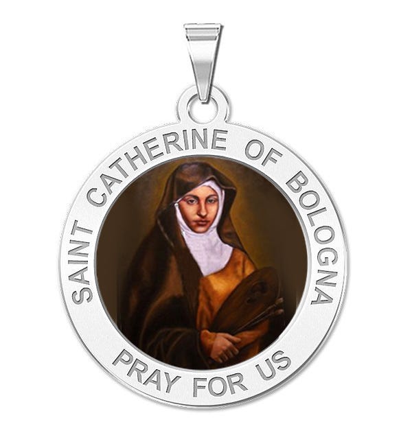 Saint Catherine Of Bologna Round Religious Medal Color