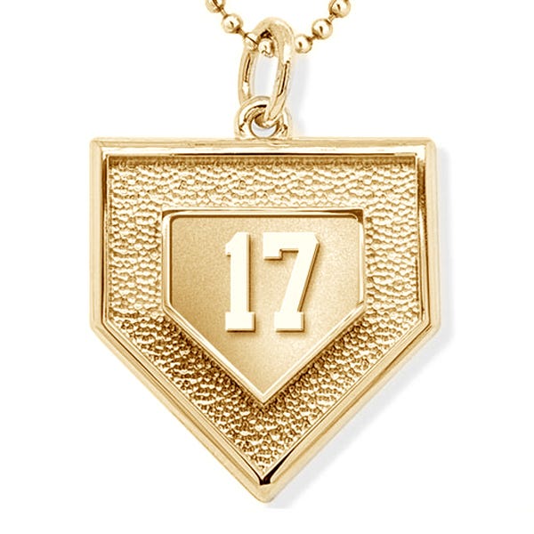 Personalized 3D Baseball Home Plate Pendant with Number