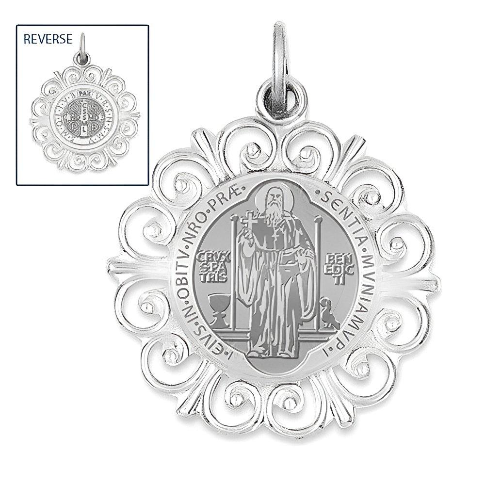 Saint Benedict Double Sided Round Filigree Religious Medal