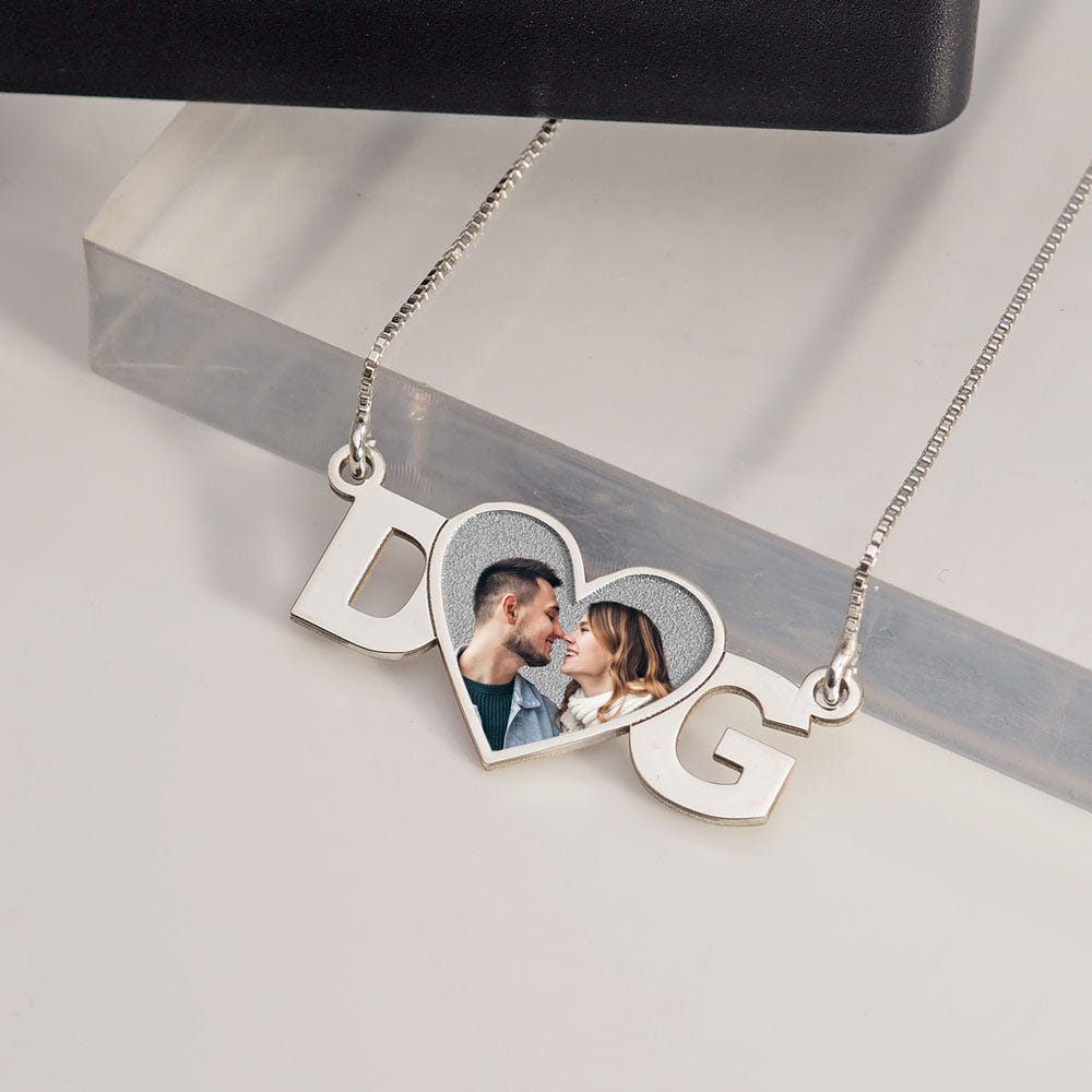 Initial Photo Heart Pendant