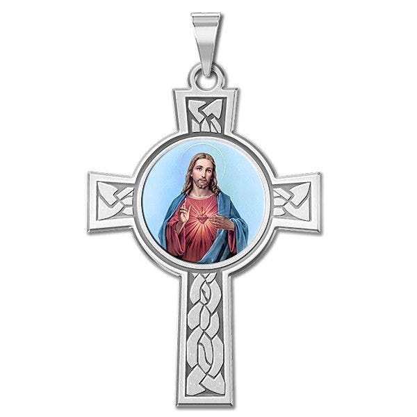 Sacred Heart Of Jesus Cross Religious Medal "Color"