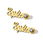Script Name Earrings with Birthstone