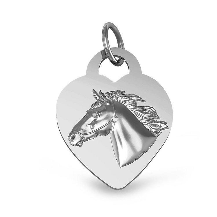 Racehorse Relief Tiffany Style Heart Horse Jewelry Pendant or Charm