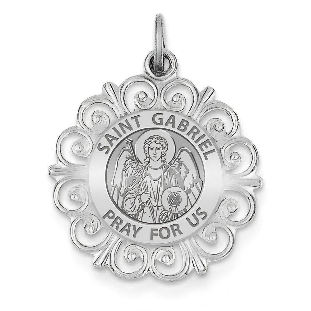 Saint Gabriel Round Filigree Religious Medal