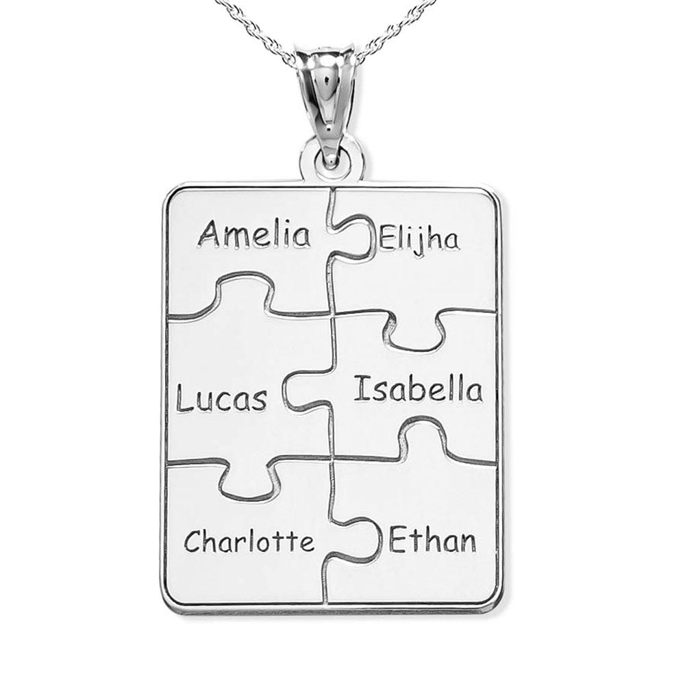 Personalized Family Six Piece Jigsaw Puzzle Pendant - 18 Inch Chain Included