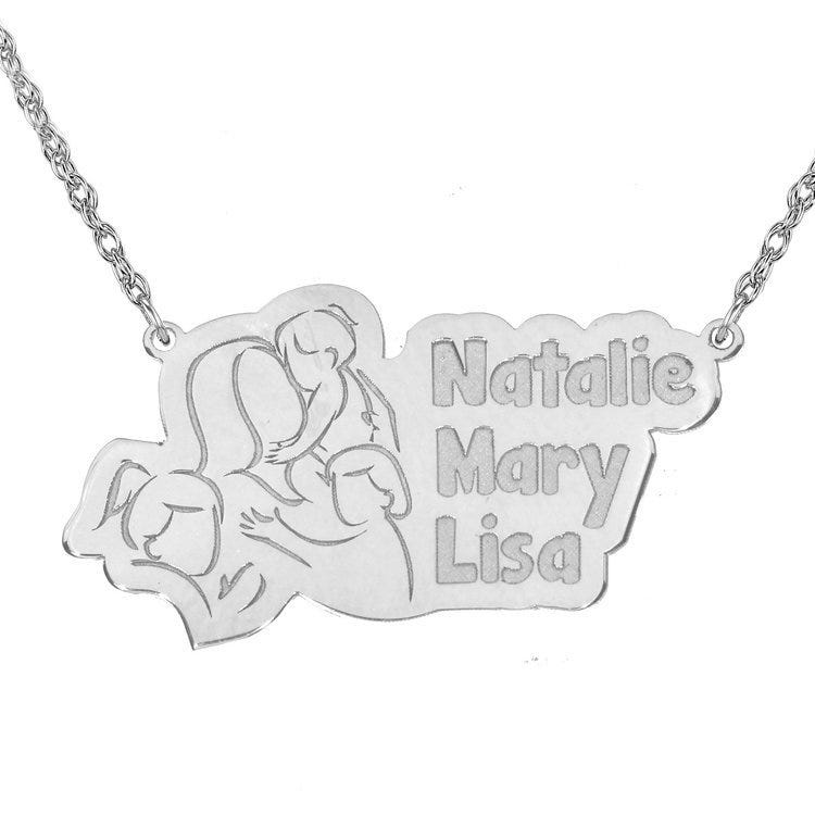 Personalized Mother & Three Daughters Pendant with 18" Chain
