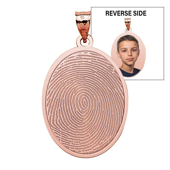 Custom Fingerprint Oval Charm or Pendant with Reverse Photo Option